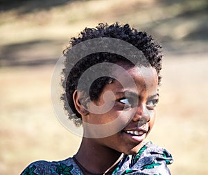 Gondar, Ethiopia - Feb 06, 2020: Ethiopian child on the roads near Gondar