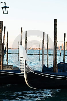 Gondola berthed on the Venetian lagoon