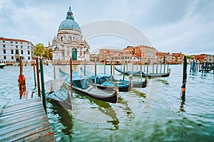 Gondola on Canal Grande with Basilica di Santa Maria della Salute in the background, Venice, Italy