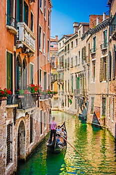 Gondola on canal in Venice, Italy