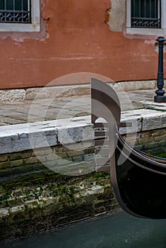 Gondola detail in the channels of Venice in Italy