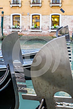 Gondola detail in the channels of Venice in Italy