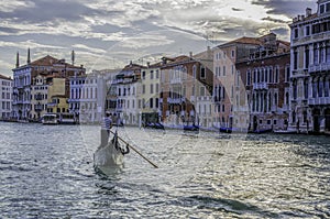 Gondola and gondolier on the Grand Canal, Venice