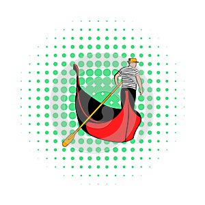 Gondola with gondolier icon, comics style