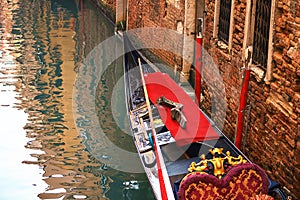 Gondola on Grand Canal in Venice, Italy. Selective focus