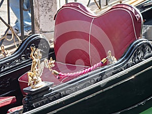 Gondola interior, Venice, Italy