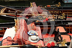 Gondola interiors in Venice, Italy