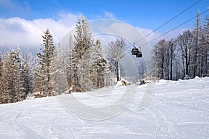 Gondola lift over the ski slope in Szczyrk
