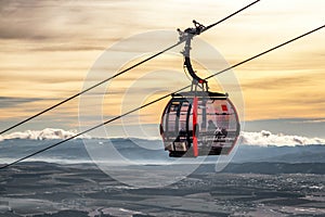 Gondola lift in resort Tatranska Lomnica in High Tatras mountains at Slovakia