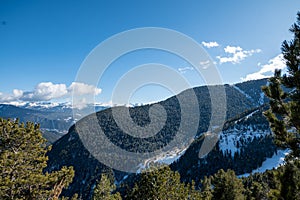Gondola lift in the Vallnord Pal Arinsal by Grandvalira Resorts Pyrenees station in winter 2023