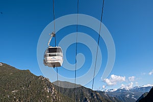 Gondola lift in the Vallnord Pal Arinsal by Grandvalira Resorts Pyrenees station in winter 2023