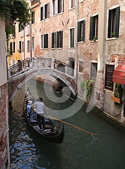 Gondola on narrow canal