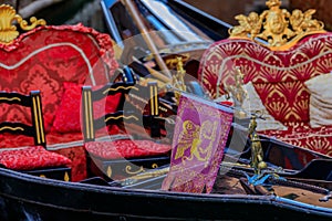 Gondola in picturesque canal in Venice Italy