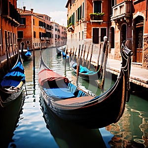 Gondola, romantic tourist canal boat in Venice italy