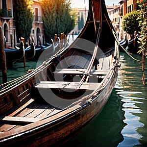 Gondola, romantic tourist canal boat in Venice italy