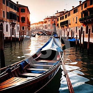 Gondola, romantic tourist canal boat in Venice italy