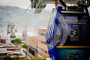 Gondola Ropeway city landscape. Medellin Colombia cable car