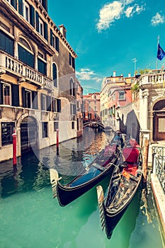 Gondola on scenic canal in Venice, Italy