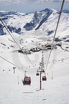 Gondola ski lift in ski resort Gudauri, Georgia