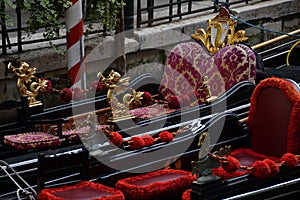 Gondola Venice Venetie travel Italy water boat gondolier red