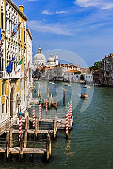 Gondolas along the Grand Canal, Venice Italy, Europe