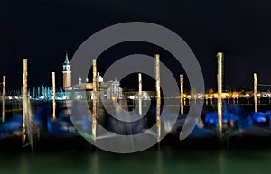 Gondolas anchored on Grand Canal in Venice