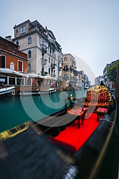 Gondolas in a beautiful street in Venice, Italy