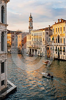 Gondolas on Grand Canal in Venice. Italy