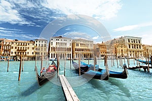 Gondolas on Canal and Basilica Santa Maria della Salute, Venice