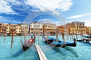 Gondolas on Canal and Basilica Santa Maria della Salute, Venice