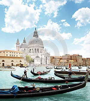 gondolas on Canal and Basilica Santa Maria della Salute, Venice, Italy photo