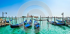 Gondolas on Canal Grande with San Giorgio Maggiore, Venice, Italy photo