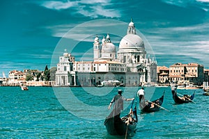 Gondolas on Canal Grande in Venice, Italy