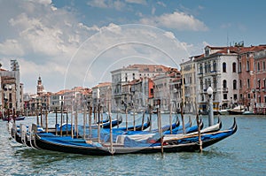 Gondolas Floating In The Grand Canal In Old City Venice