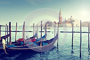 Gondolas on Grand Canal and San Giorgio Maggiore church