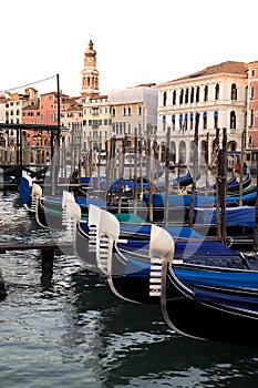 Gondolas on Grand Canal in Venice , Italy. Europe