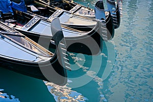 Gondolas moored at Bacino Orseolo in Venice photo