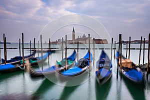 Gondolas moored in Piazza San Marco, Venice
