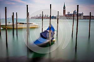 Gondolas moored in Piazza San Marco, Venice