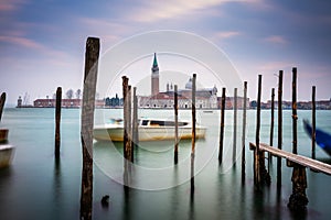 Gondolas moored in Piazza San Marco, Venice