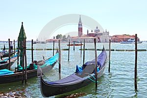 Gondolas near St. Mark`s Square in Venice