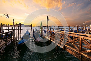 Gondolas near St.Mark square (Piazza San Marco) in Venice. Italy