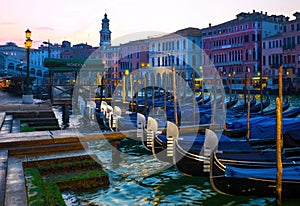 Gondolas outside Santa Lucia Station in Venice, Italy