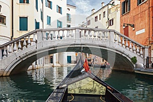 Gondolas passing the Maria Callas bridge, Venice, Italy