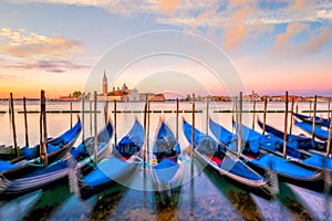 Gondolas with San Giorgio di Maggiore church in Venice