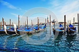 Gondolas and San Giorgio maggiore in Venice