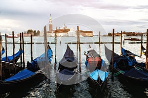 Gondolas at St. Mark`s Square in Venice - Italy