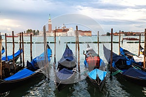 Gondolas at St. Mark`s Square in Venice - Italy