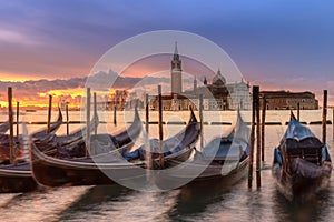 Gondolas in St Marks Lagoon, Venice