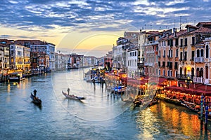 Gondolas at sunset in Venice